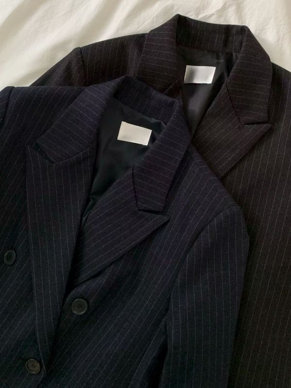 立體剪裁條紋西裝外套  翻領短版外套 商務外套 雙排釦,西裝,外套,短板,條紋,立體剪裁