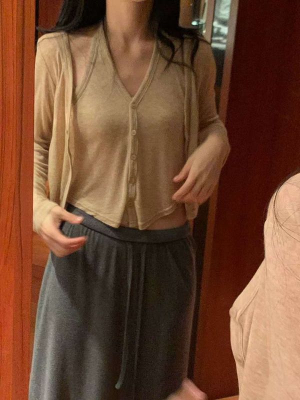 親膚拼接設計層次感上衣 長袖上衣 小背心,上衣,親膚,套裝,SET,無袖,外套,組合