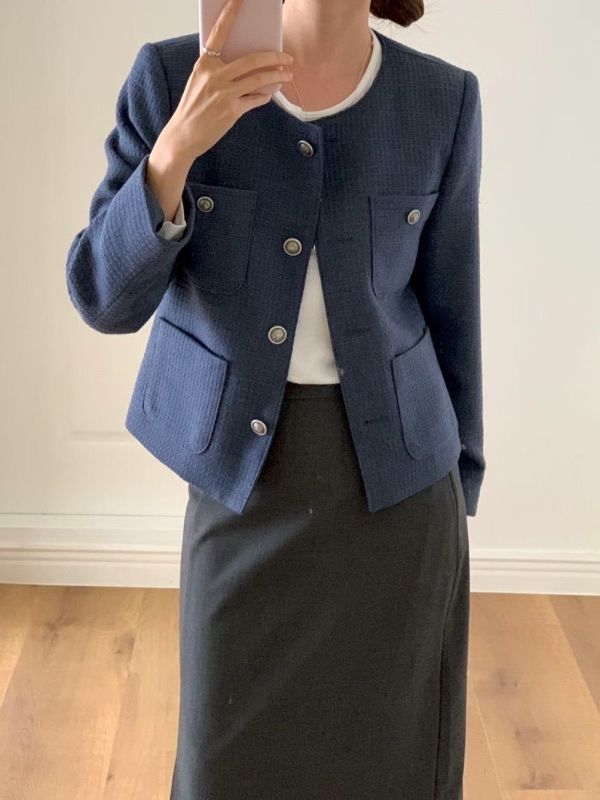 復古調雙口袋名媛外套 小香外套 