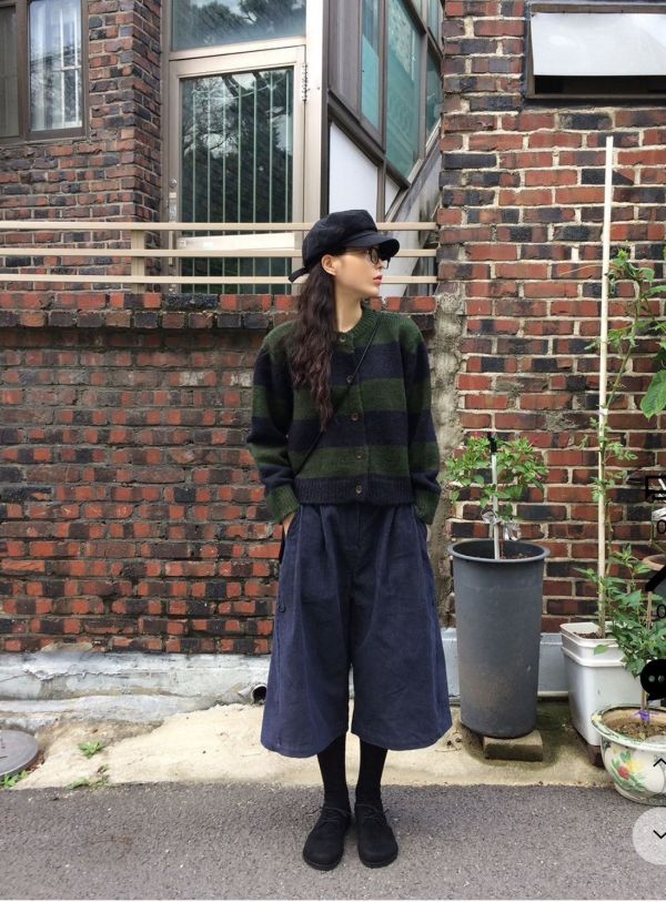 寬條紋撞色毛衣外套 毛衣,外套,條紋,圓領