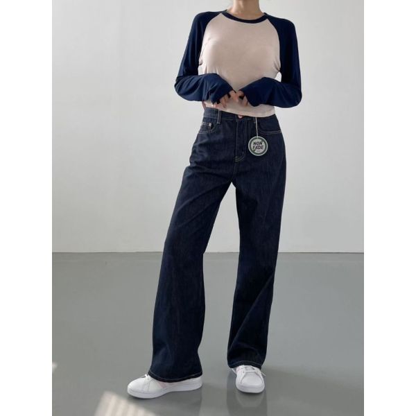 不褪色深藍直筒牛仔褲 牛仔褲,長褲,牛仔長褲,不退色,修飾假跨寬,梨形身材