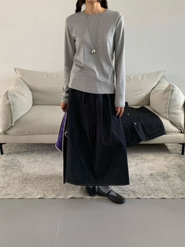 原色單寧鬆緊腰長裙 牛仔裙 原色,單寧,長裙,牛仔,牛仔裙