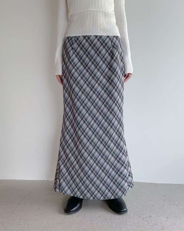 格子顯瘦微魚尾長裙 長裙,格紋,半裙,魚尾裙