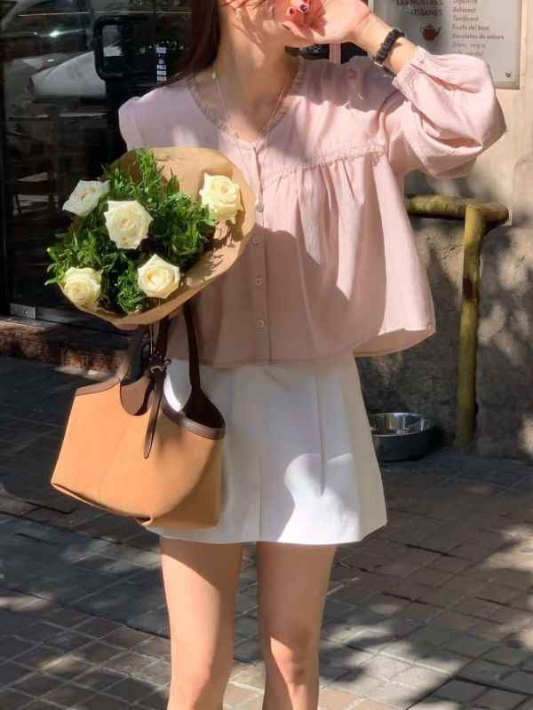 薄款長袖蕾絲荷葉邊襯衫上衣 