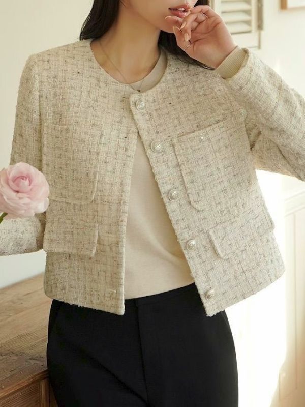珍珠釦粗花呢小香風外套 短版外套 小香風,外套,短板,粗花呢,名媛
