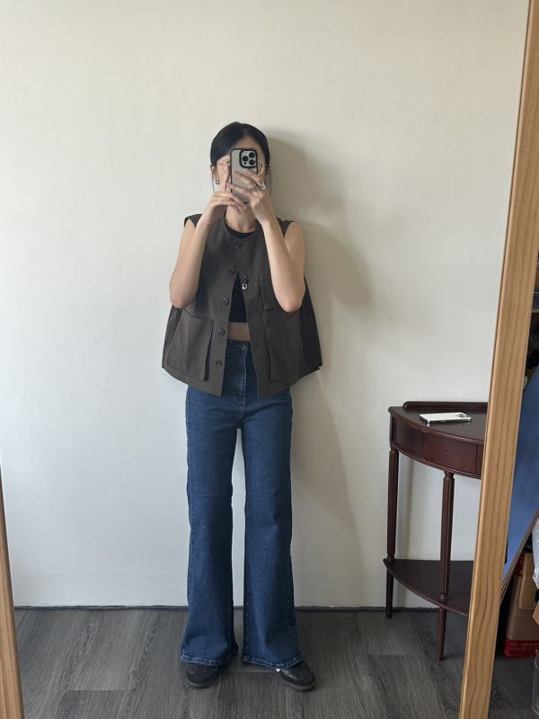 復古百搭微喇叭修身微彈性牛仔長褲 