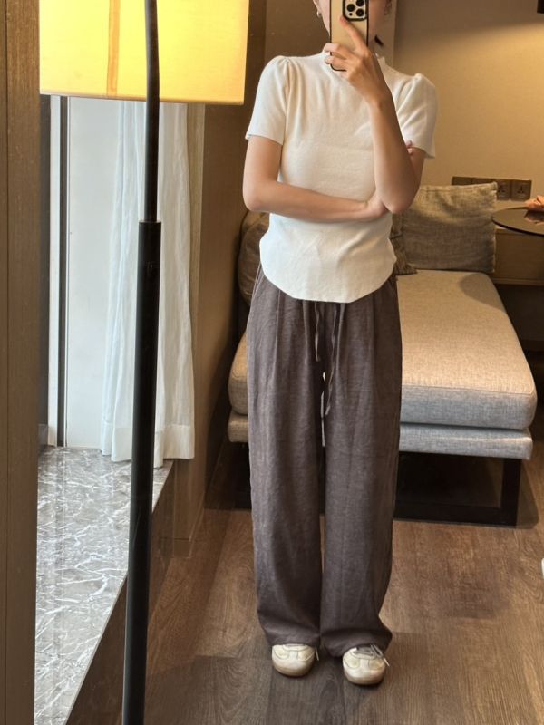 ［闆娘推薦］霧感極簡風舒適抽繩長寬褲 長褲 休閒褲,直筒褲,闊腿褲,舒適,抽繩,鬆緊