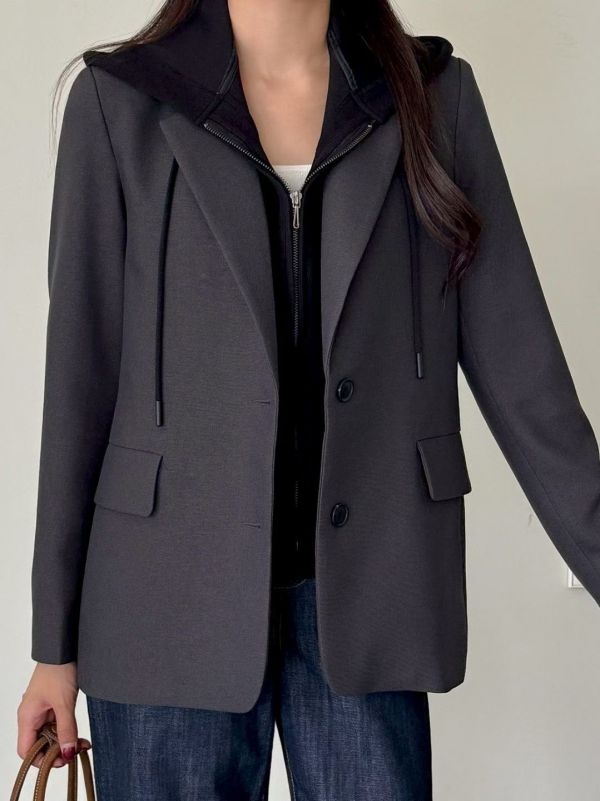 兩穿式連帽西裝外套 中性風外套 可拆式內襯 西裝,外套,連帽外套,兩穿