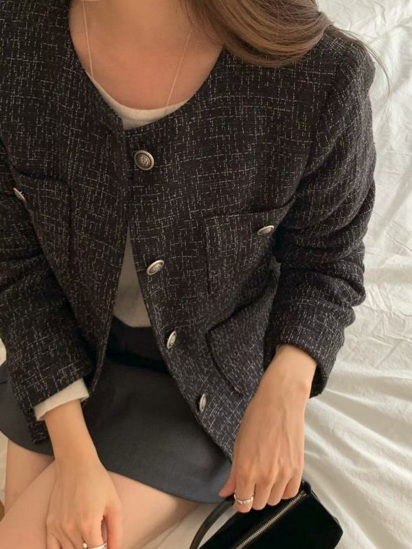 復古調雙口袋名媛外套 小香外套 