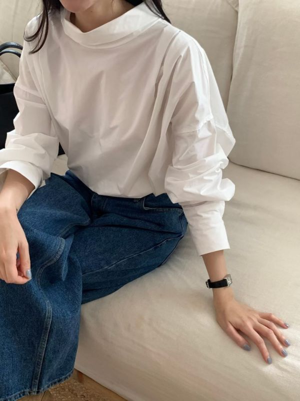 日系質感立領簡約襯衫 長袖襯衫 立領,襯衫,長袖,尼龍,風衣,上衣,女裝