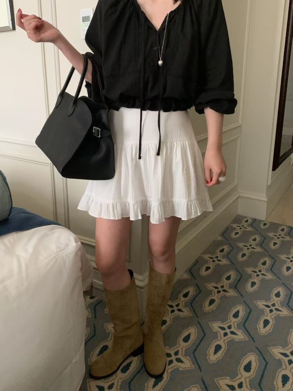 法式芭蕾風百搭荷葉邊短裙 短裙,荷葉邊,蛋糕裙,迷你裙,層次,芭蕾