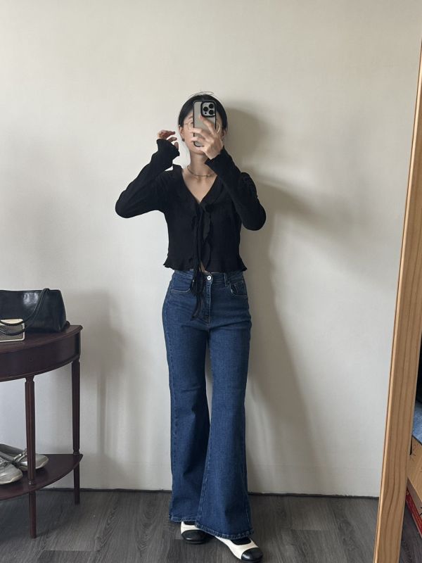 輕薄透氣木耳邊綁帶長袖罩衫 長袖上衣 木耳邊,薄長袖,上衣,女裝,正韓,蝴蝶結