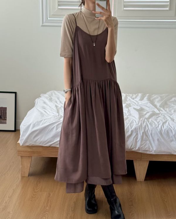 【TIZZI】親膚柔嫩細肩帶長洋裝 疊穿洋裝 TIZZI,洋裝,長板,細肩帶