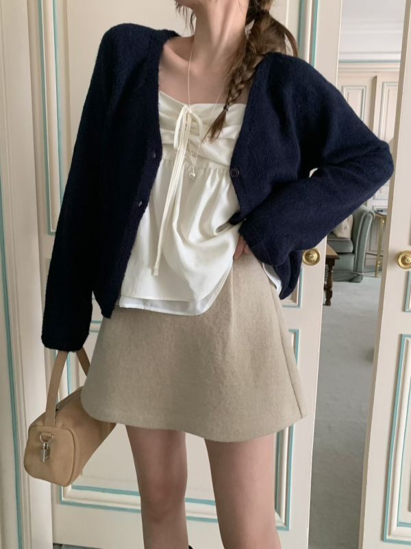 春日感柔色針織綁帶長袖罩衫 鏤空花紋設計感針織上衣 薄毛衣 薄外套 初秋 韓系 不撞款 溫柔 針織外套 長袖 上衣 冬天