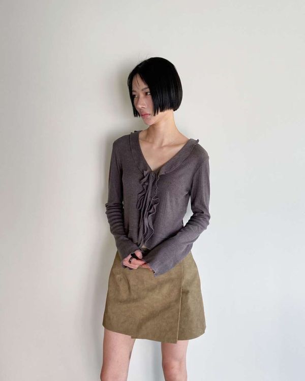 輕薄透氣木耳邊綁帶長袖罩衫 長袖上衣 木耳邊,薄長袖,上衣,女裝,正韓,蝴蝶結