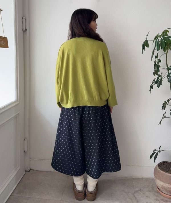 日系復古感圓點寬版 抽繩厚磅長褲 寬褲,點點,腰部鬆緊,寬鬆,長褲,七分褲,褲裙