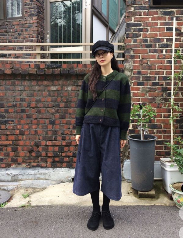 寬條紋撞色毛衣外套 毛衣,外套,條紋,圓領