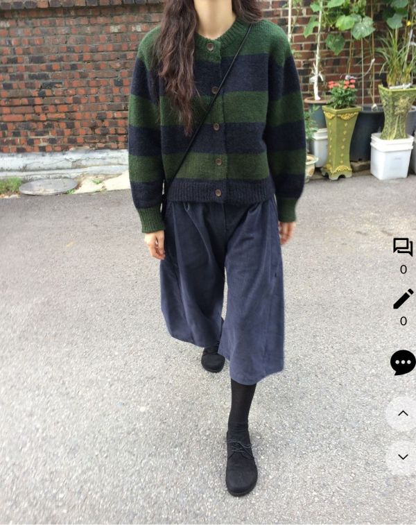 寬條紋撞色毛衣外套 毛衣,外套,條紋,圓領