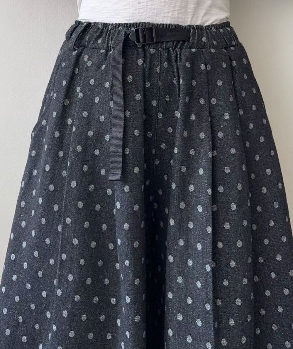 日系復古感圓點寬版 抽繩厚磅長褲 寬褲,點點,腰部鬆緊,寬鬆,長褲,七分褲,褲裙