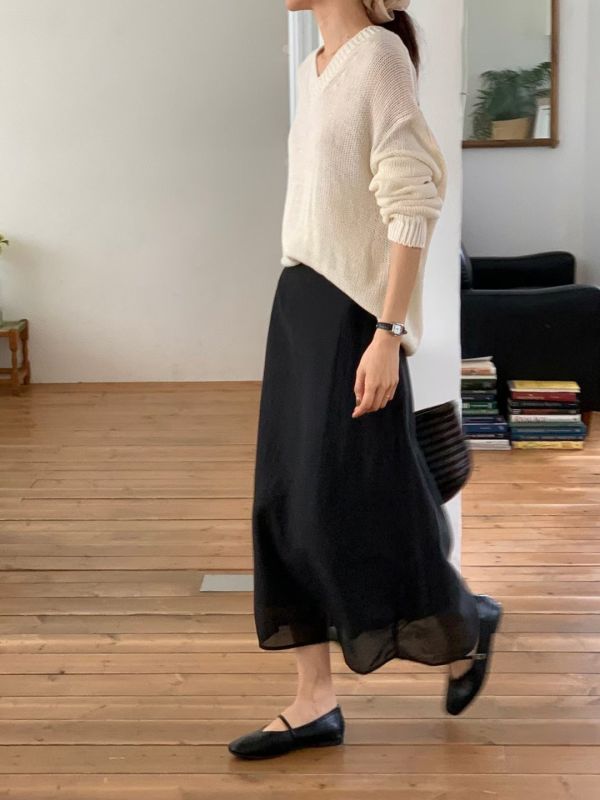 （現貨+預購）親膚舒適氣質半裙 雙層薄紗長裙 百搭 裙子 長裙,半裙,薄紗,雙層,質感,A字裙