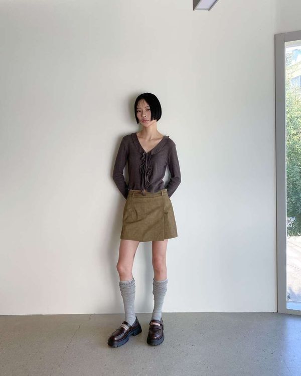 輕薄透氣木耳邊綁帶長袖罩衫 長袖上衣 木耳邊,薄長袖,上衣,女裝,正韓,蝴蝶結