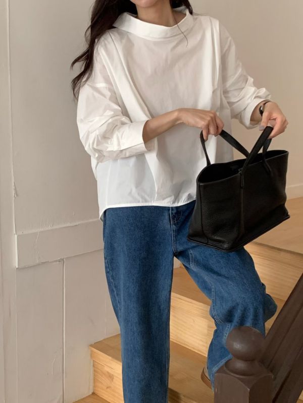 日系質感立領簡約襯衫 長袖襯衫 立領,襯衫,長袖,尼龍,風衣,上衣,女裝