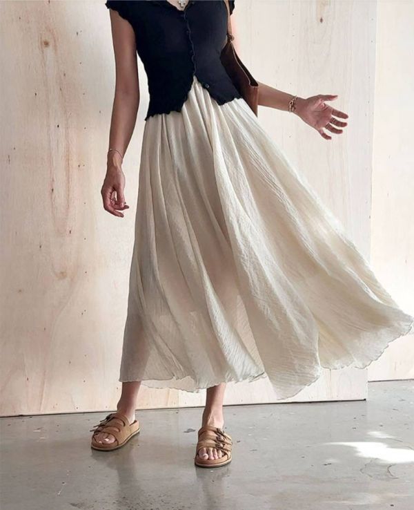 （現貨+預購）唯美涼感鬆緊A字長裙 飄逸感散裙 傘裙,仙女,長裙,飄逸,半裙