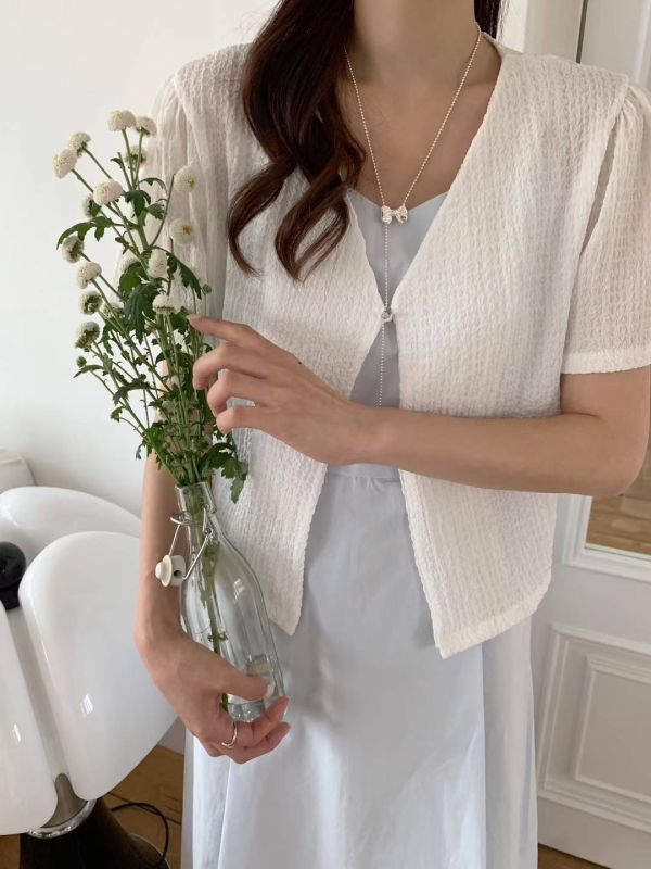 （現貨+預購）質感單扣短袖罩衫 短袖襯衫 洋裝外套 罩衫,短袖,單釦,襯衫,女裝,上衣,外套