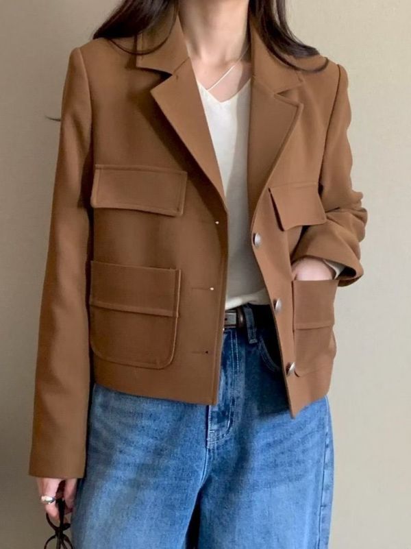 氣質挺版翻領西裝外套  奶油色系西裝短版外套 商務外套 小香風,西裝,外套,多色,西外