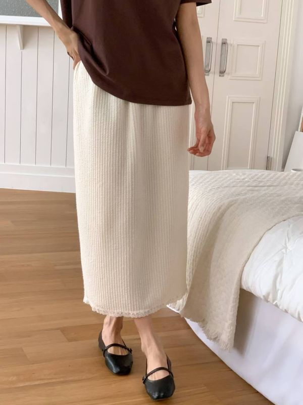 氣質紋理感蕾絲下擺長裙 鬆緊裙子 長裙,半裙,蕾絲,鬆緊