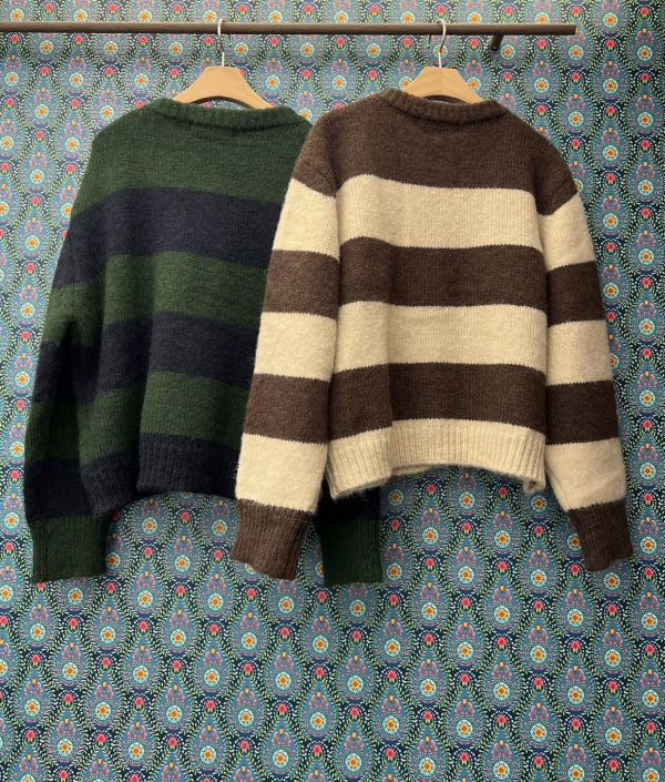 寬條紋撞色毛衣外套 毛衣,外套,條紋,圓領