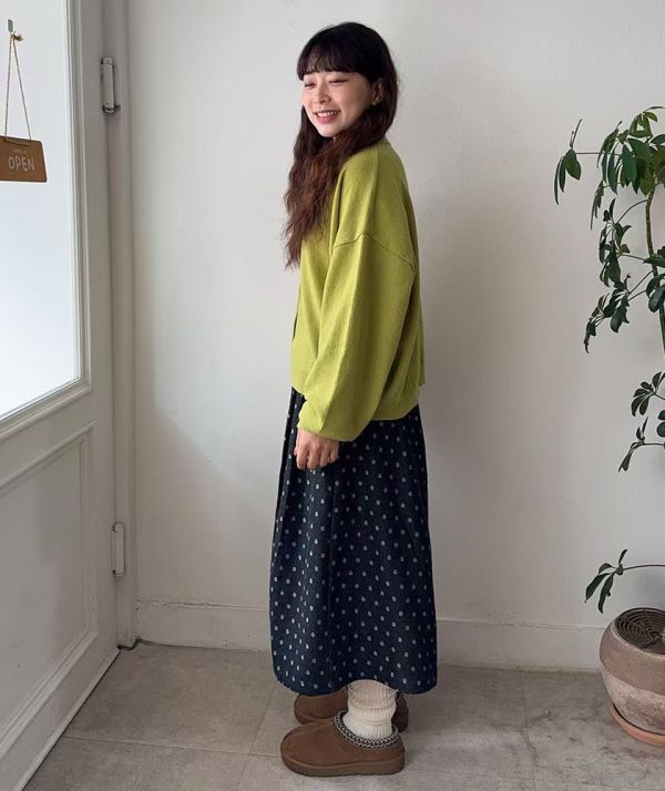 日系復古感圓點寬版 抽繩厚磅長褲 寬褲,點點,腰部鬆緊,寬鬆,長褲,七分褲,褲裙