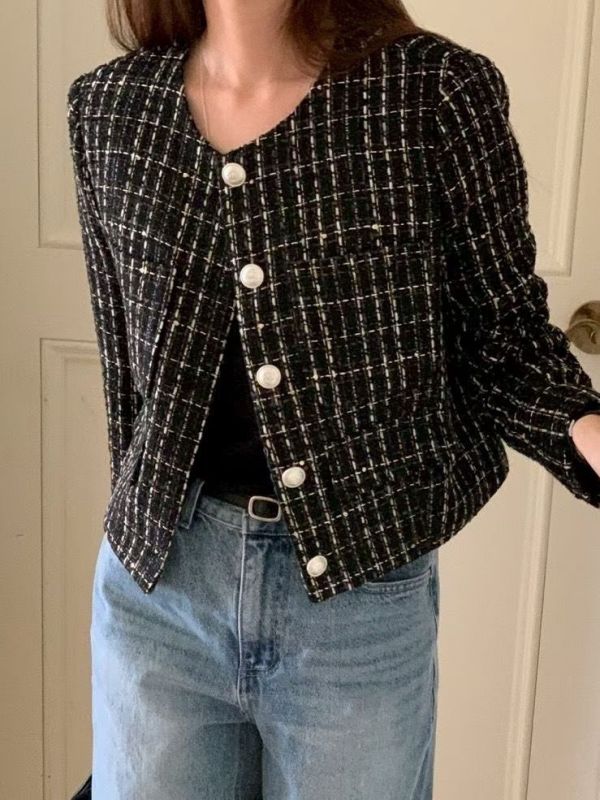 珍珠釦粗花呢小香風外套 短版外套 小香風,外套,短板,粗花呢,名媛