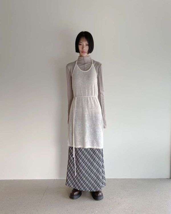 格子顯瘦微魚尾長裙 長裙,格紋,半裙,魚尾裙