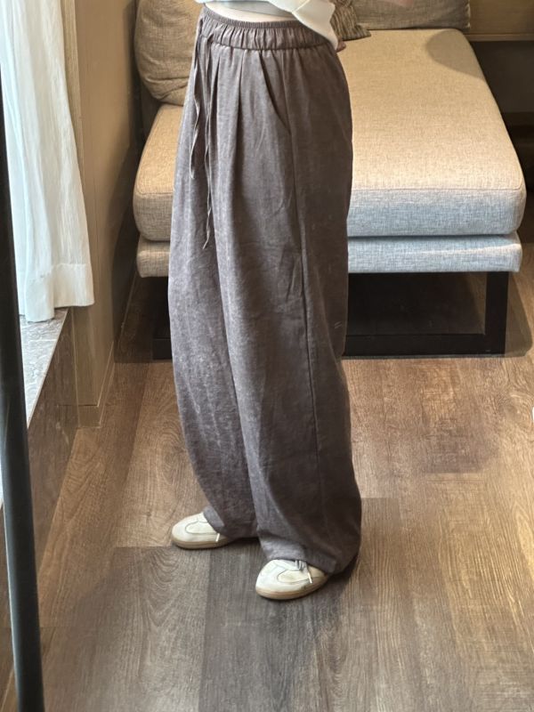 ［闆娘推薦］霧感極簡風舒適抽繩長寬褲 長褲 休閒褲,直筒褲,闊腿褲,舒適,抽繩,鬆緊