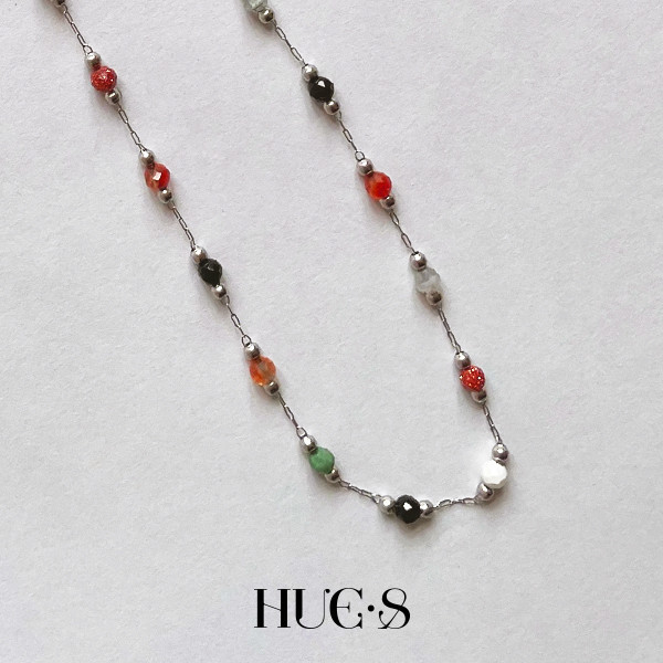 跳色天然石項鍊 316鋼飾 