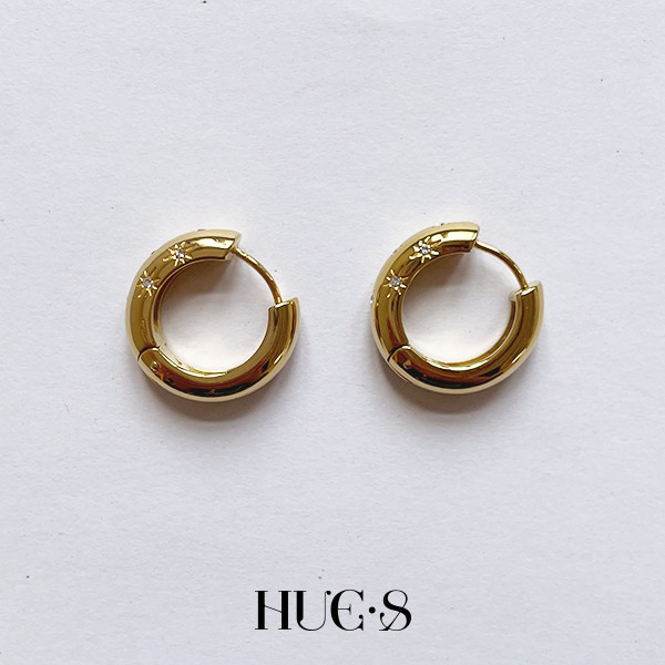 流星鋯石C型圈耳環 316鋼飾 