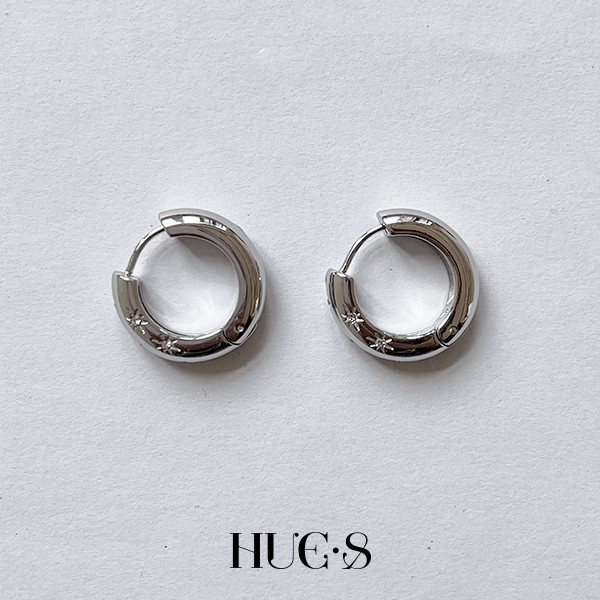 流星鋯石C型圈耳環 316鋼飾 