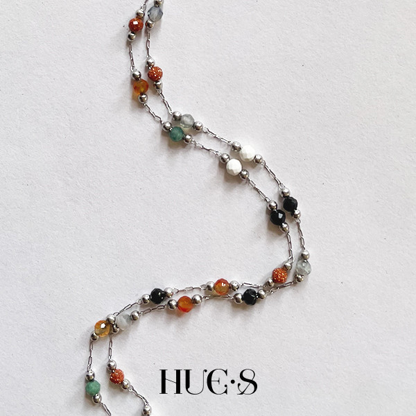 跳色天然石項鍊 316鋼飾 