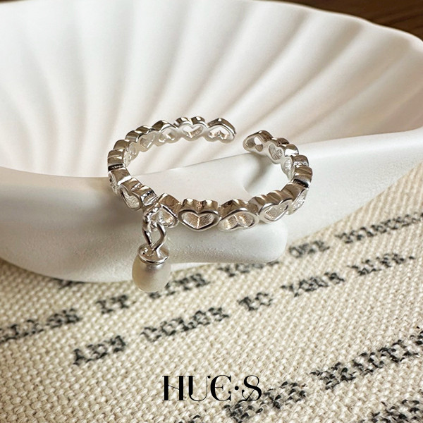 珍珠吊墜心型環戒指 S925純銀 