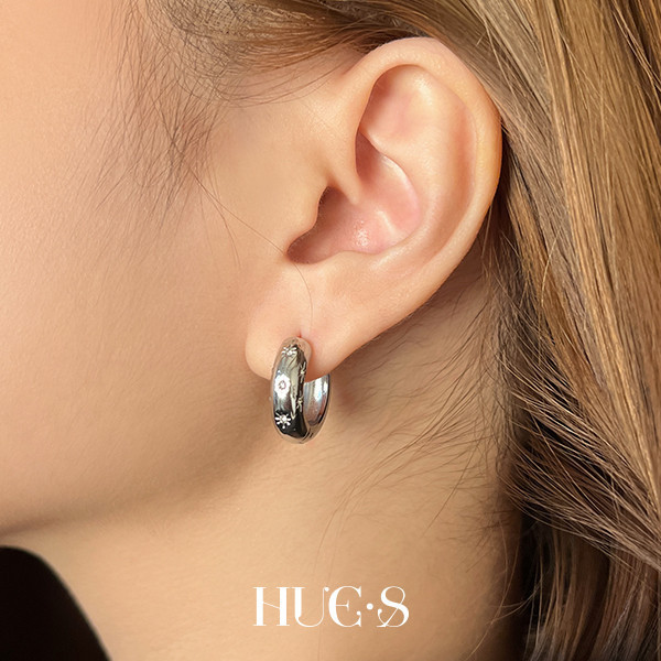 流星鋯石C型圈耳環 316鋼飾 