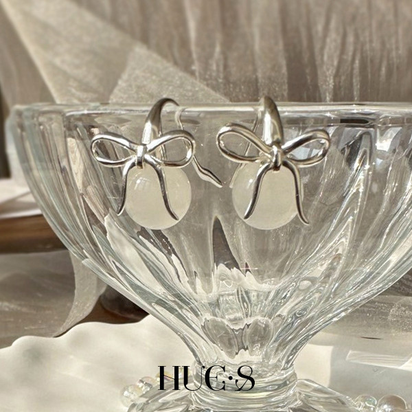 蝴蝶結白玉耳環 S925純銀 