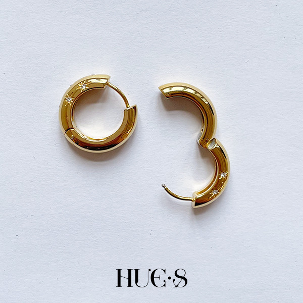 流星鋯石C型圈耳環 316鋼飾 