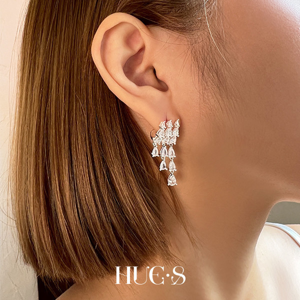 幾何鋯石垂墜耳環 S925純銀 