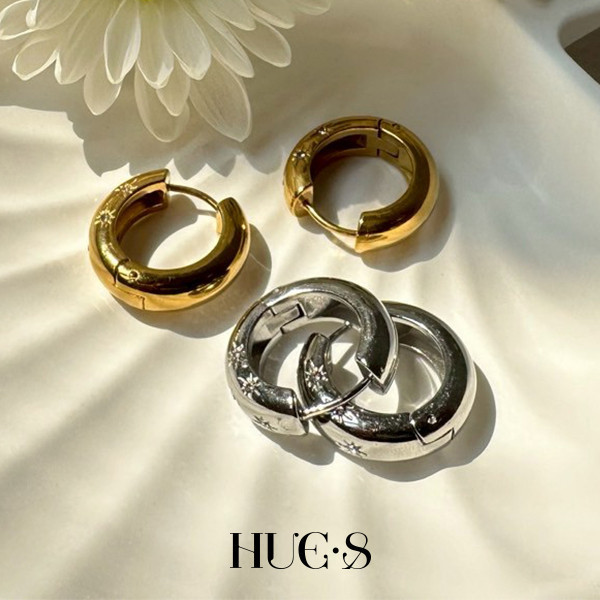 流星鋯石C型圈耳環 316鋼飾 