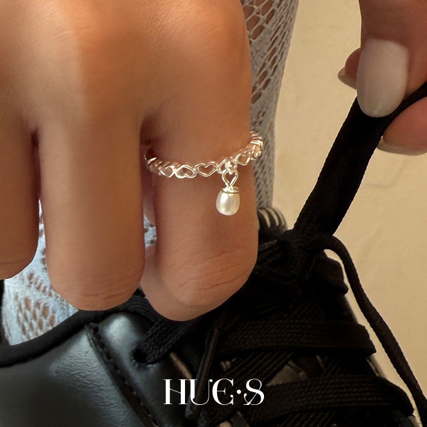 珍珠吊墜心型環戒指 S925純銀 