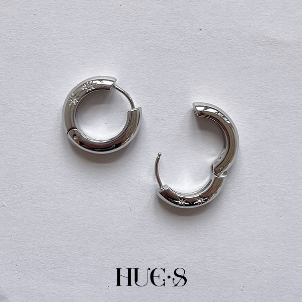 流星鋯石C型圈耳環 316鋼飾 