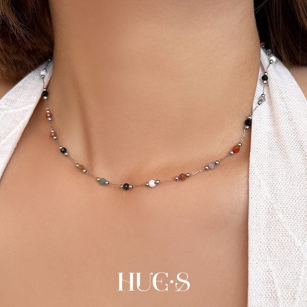 跳色天然石項鍊 316鋼飾 