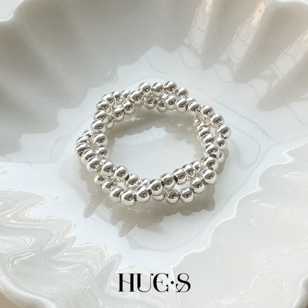 雙層環繞銀珠彈力戒 S925純銀 