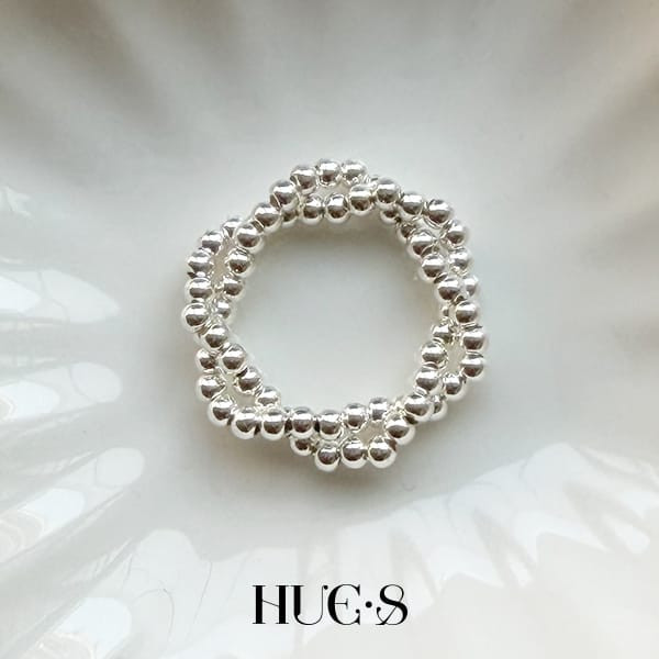 雙層環繞銀珠彈力戒 S925純銀 